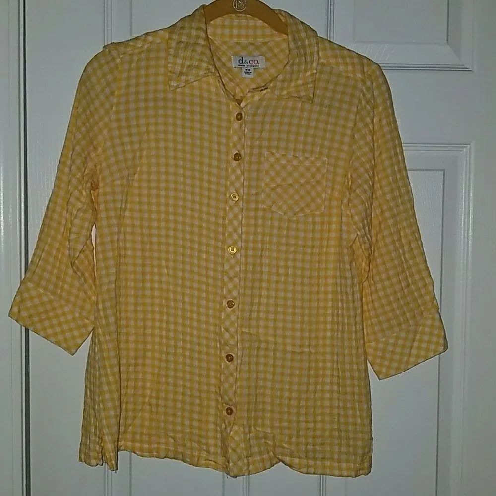 Denim & Company D & Co yellow white button down Sz. XXS